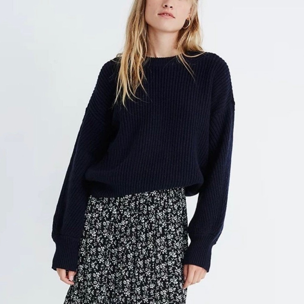 Madewell Fairbanks Sweater XXS Pullover Balloon Sleeves Ribbed Crewneck Wool